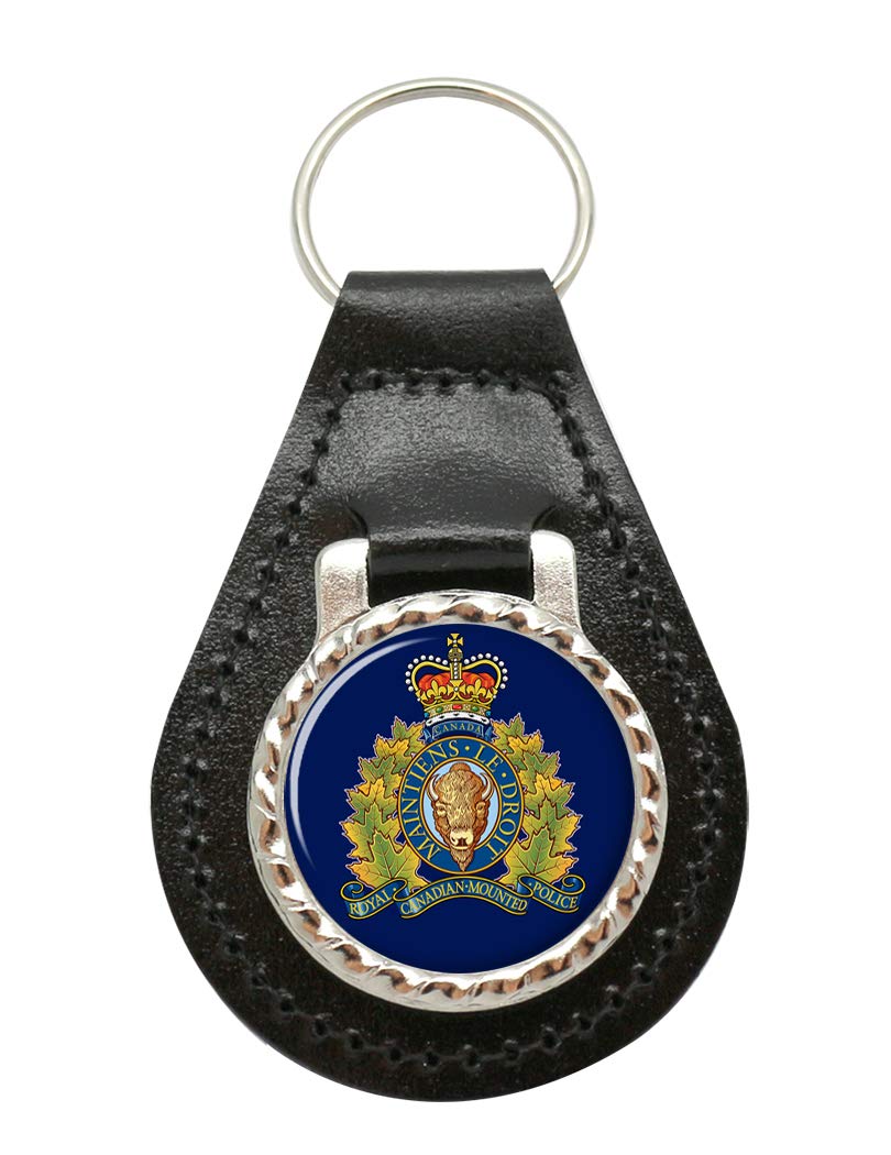 Giftshop Uk Unisex Black Leather And Silver Metal Rcmp Royal Canadian Mounted Police Leather Key Fob