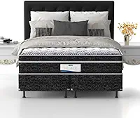 Probel Village Cama Box King Size com Molas Ensacadas, Pillow Euro Top, D28, Branco com Preto, 68x193x203cm, Suporta até 110kg