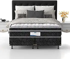 Probel Village Cama Box King Size com Molas Ensacadas, Pillow Euro Top, D28, Branco com Preto, 68x193x203cm, Suporta até 110kg