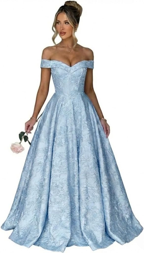 Women's Off Shoulder Long Prom Dress for Women Satin Ball Gown