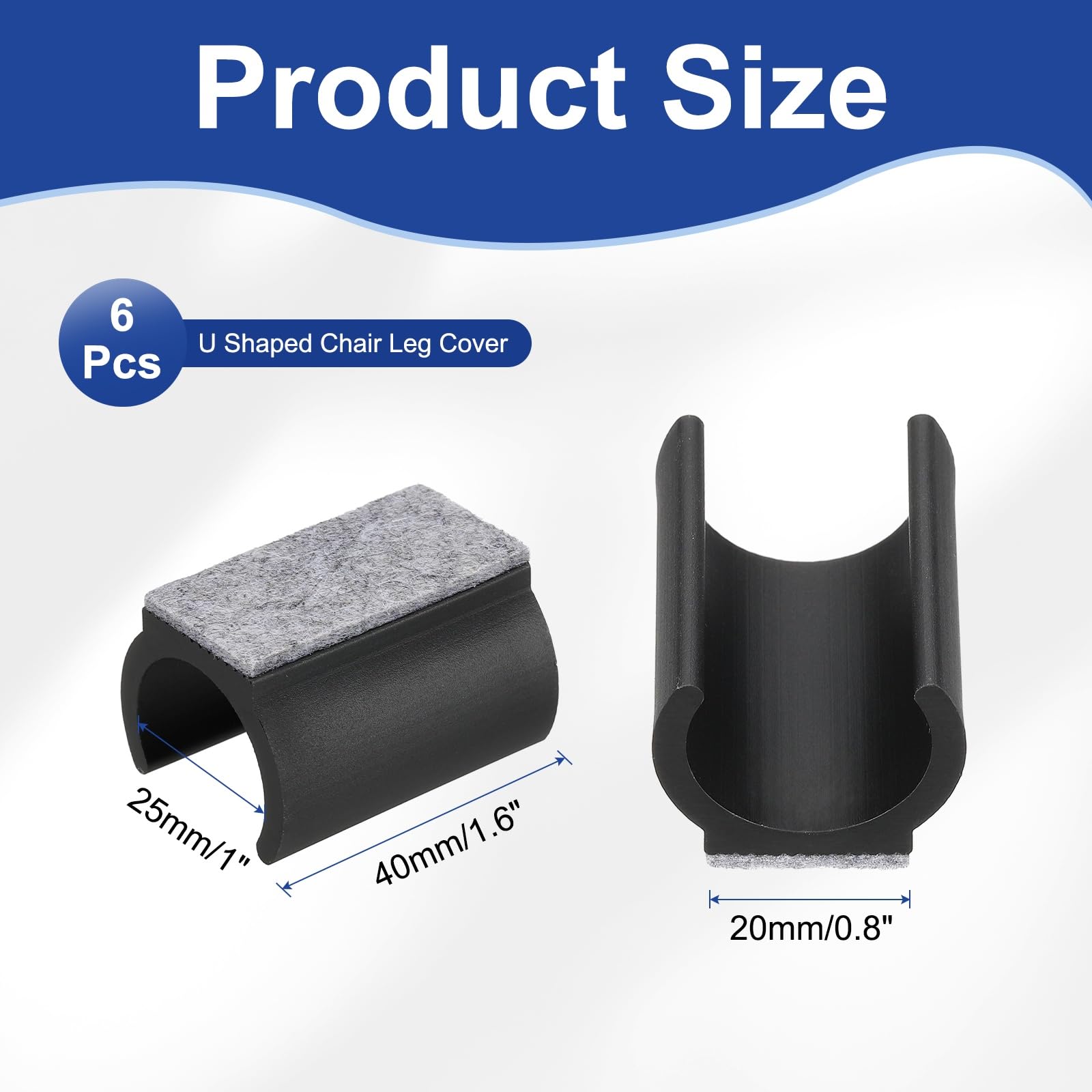 uxcell 6pcs Chair Leg Cover with Felt Pad, U Shaped Chair Tube Floor Protectors - Image 2