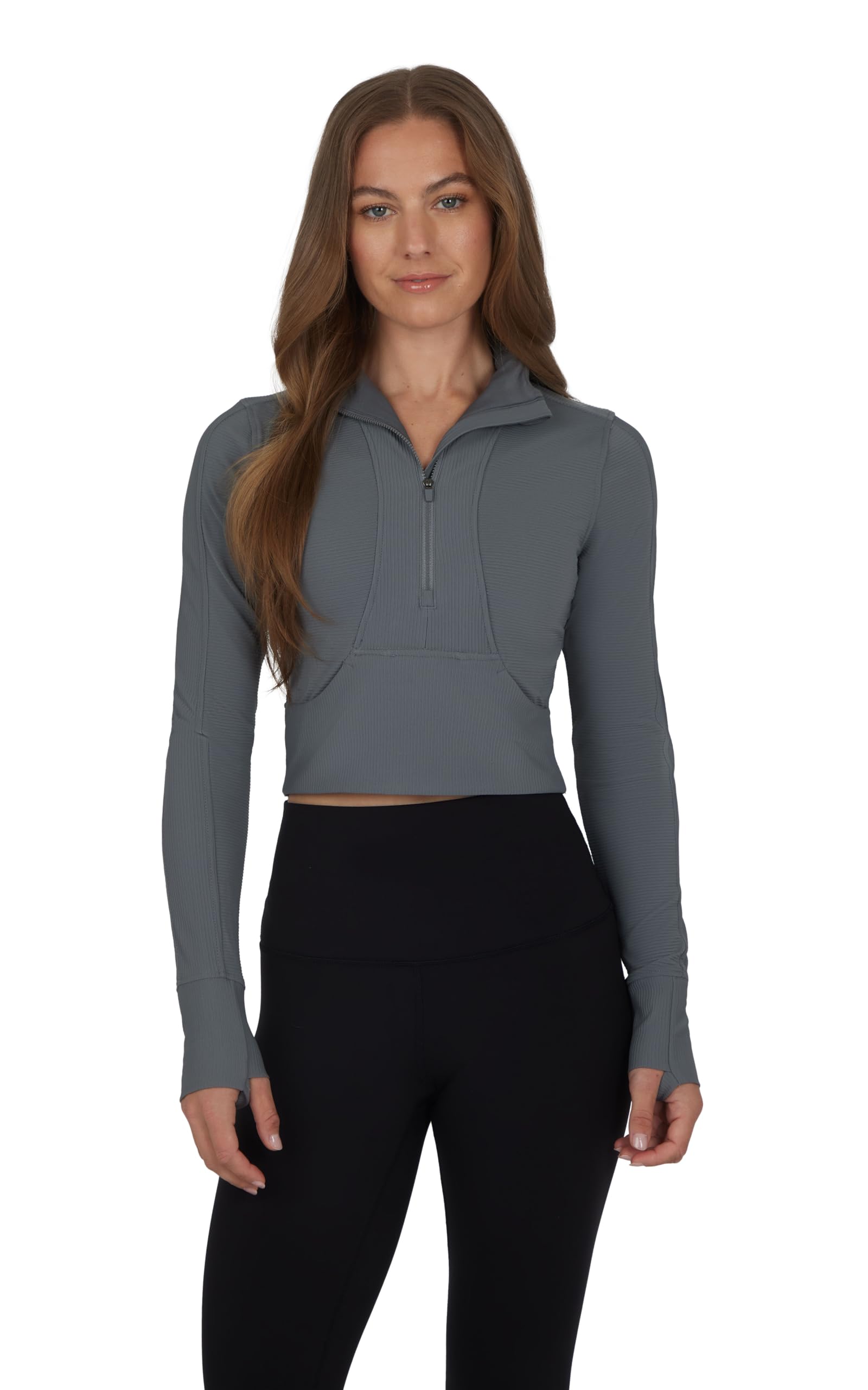 90 Degree By Reflex Womens Half Zip Performance Pullover Long Sleeve Quarter Zip Running Athletic Jacket Top with Thumbholes, Lava Smoke, M