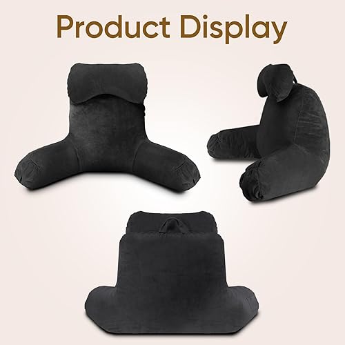 Vista 6 de Almohada de lectura para sentarse en la cama para adulto, almohada de cama con espuma viscoelástica triturada, almohada de 25 pulgadas de alto