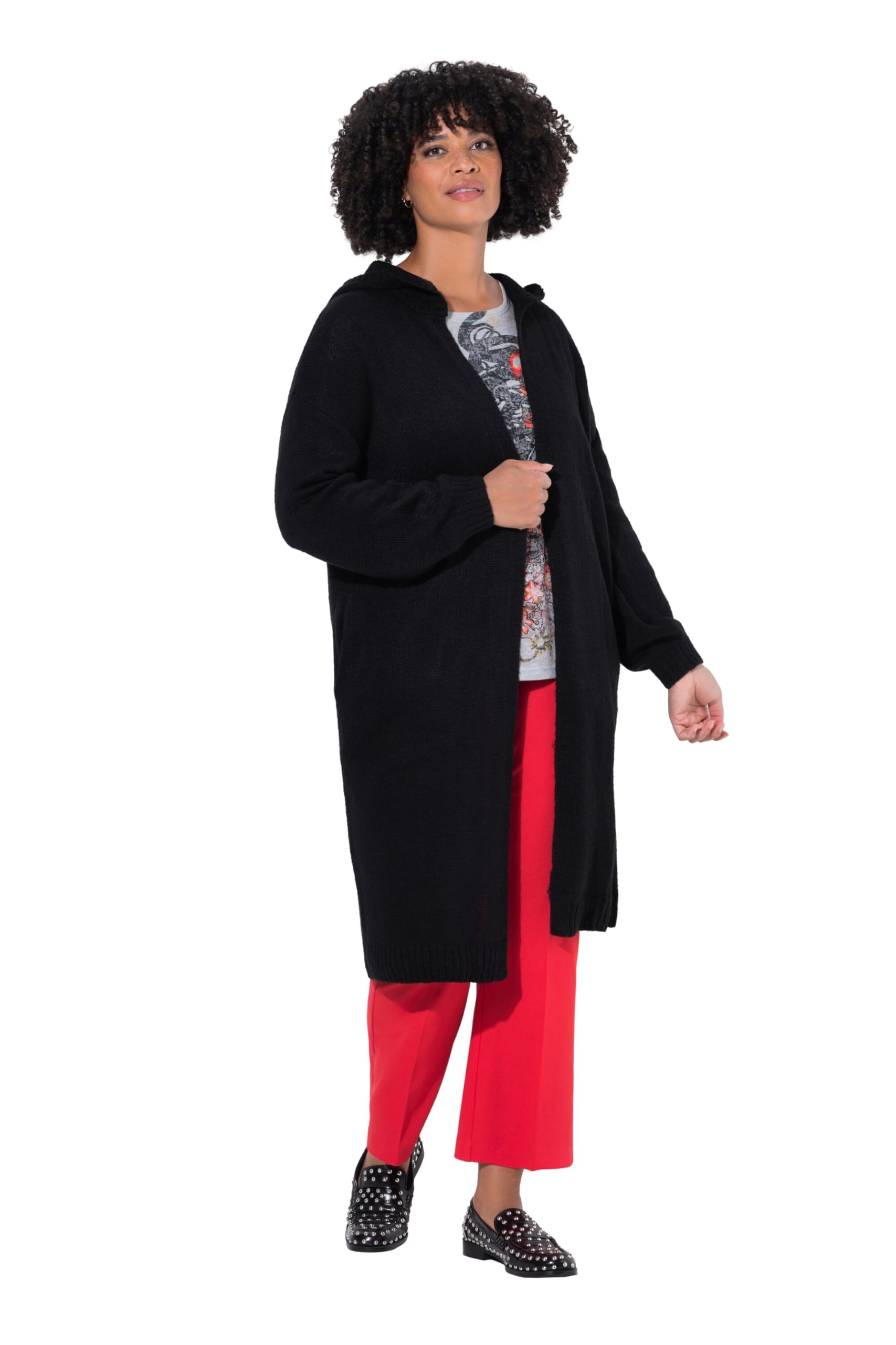 Angel of Style Damen große Größen Übergrößen Plus Size Long-Strickjacke, Rücken-Schriftzug, offene Form 844446