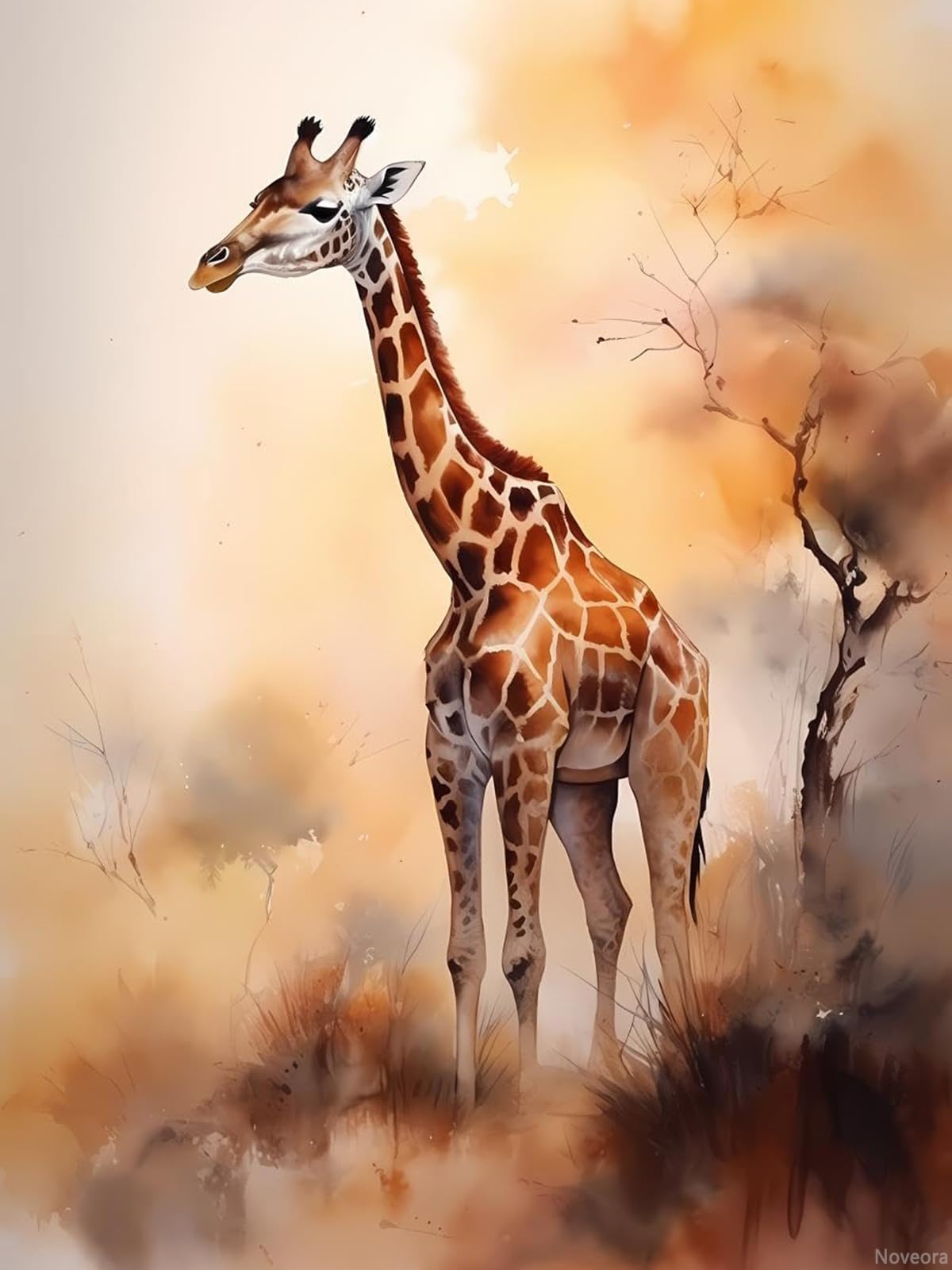 Noveora DIY Watercolor Giraffe Diamond Painting Giraffe Paint by Numbers for Adult Full Round Diamond Art Kits for Room Decor Living Room Decor 12x16