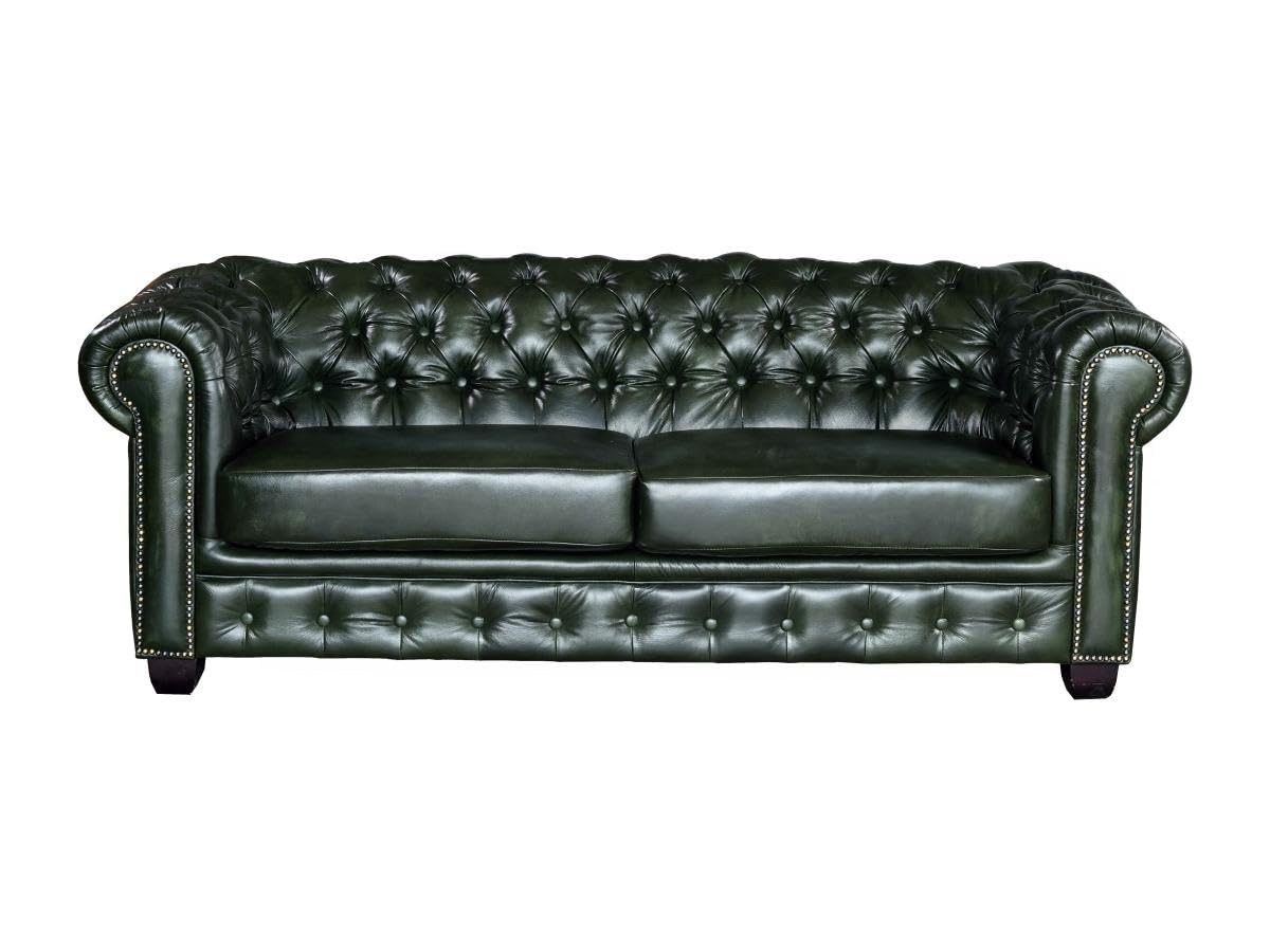 Canapé Chesterfield 3+2 Places Brenton 100% Cuir de Buffle - Vert Empire