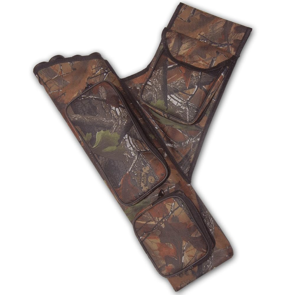 CarolUSA Archery Hunting, Indoor Outdoor Sport, Target Shooting Practicing 4 Arrow Tubes Nylon Fabric Hip Side Arrow Holder,Quiver,Bag with 3 Large Accessories Pockets (Left Handed)