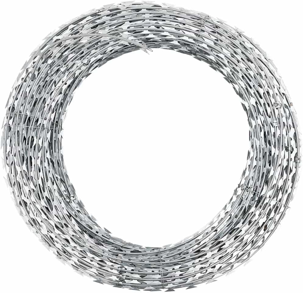 vidaXL 18" Razor/Helical Barbed Wire Clipped Galvanized Steel 1 Coil 328 Feet Coverage