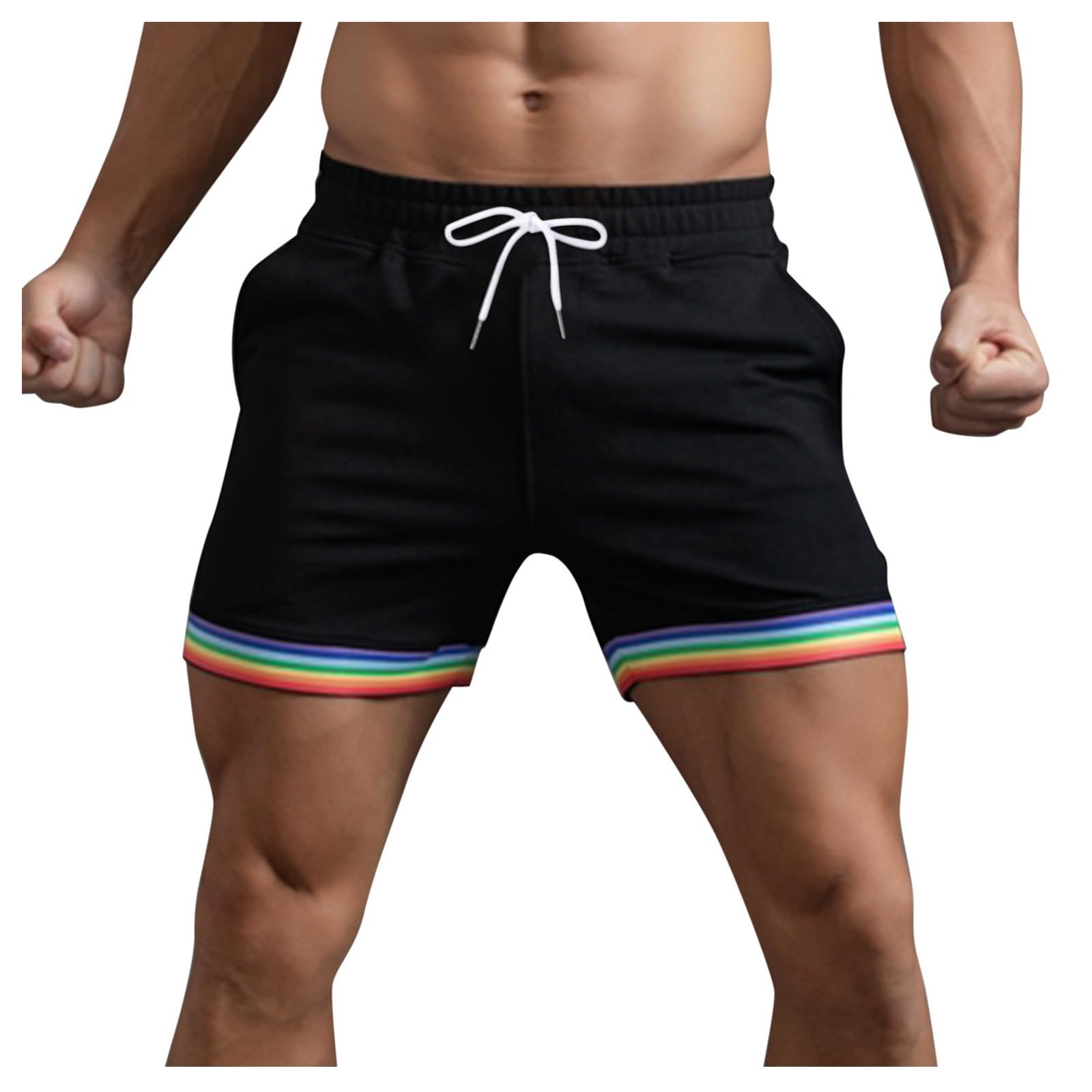 Pride Month 2024 Men's Shorts Rainbow Shorts Men LGBTQI+ Men's Swim Trunks Swimming Shorts Board Shorts Cotton Beach Shorts Gay Pride Clothing Rainbow Pants Pocket Loose Casual Sports Running Shorts