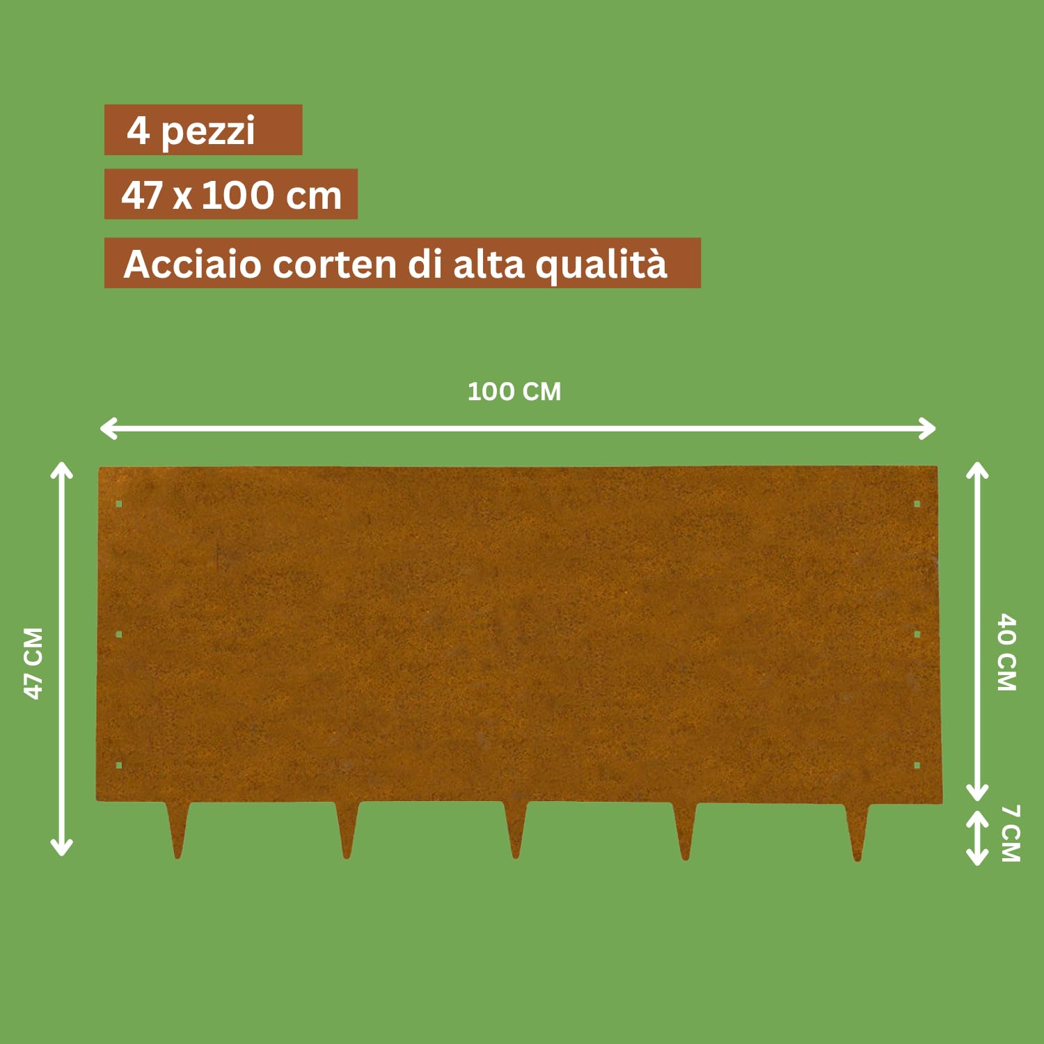 Rori Cortenstahl Bordo per prato 4 m - Altezza 47 cm - parte superiore arrotondata - 4 x 1 m - curvatura per prato fai da te - recinzione per frutteti - bordo per aiuole