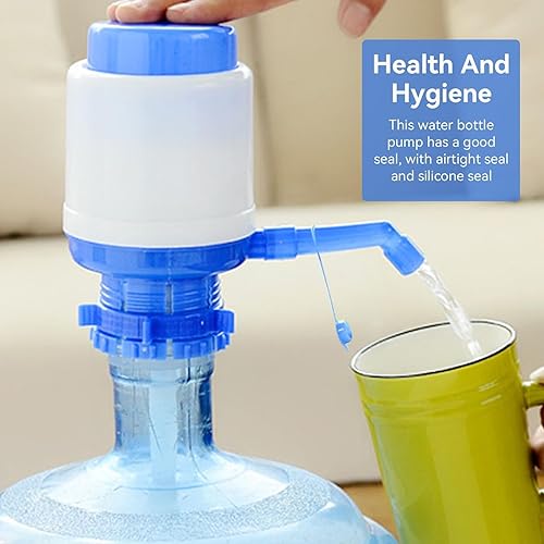 Miniatura 6 de Bomba de botellas de agua, bomba de jarra de agua portátil azul, dispensador de agua manual con un tubo extra corto que se adapta a la mayoría de