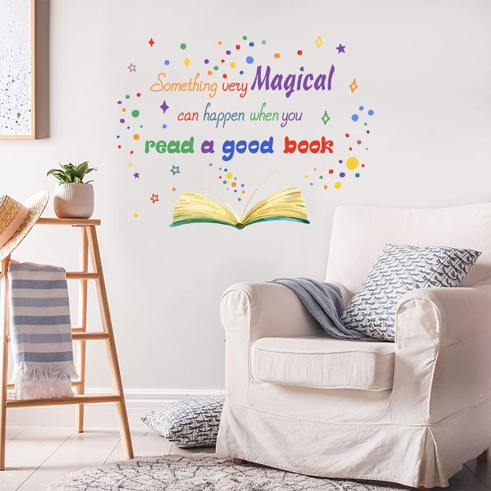 SUPERDANT Reading Book Wall Sticker Reading Corner Wall Decals Something Very Magical Can Happen When You Read A Good Book Wall Decal Nursery Wall Stickers for Study Room Library - Image 4