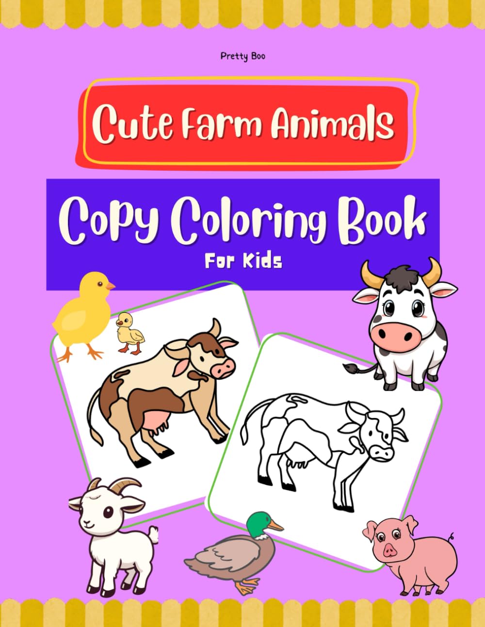 Cute Farm Animals Copy Coloring Book for Kids