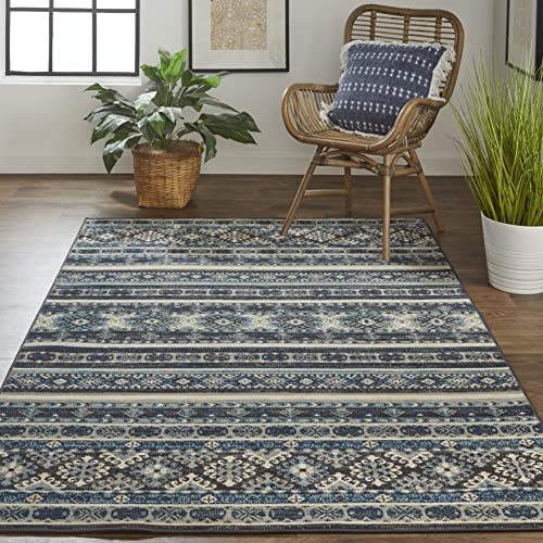 Feizy Rugs - Nolan Vinatge Style Tribal Kazak Rug, Classic Blue/Ochre Red, 1Ft8In X 2Ft10In #TOP8