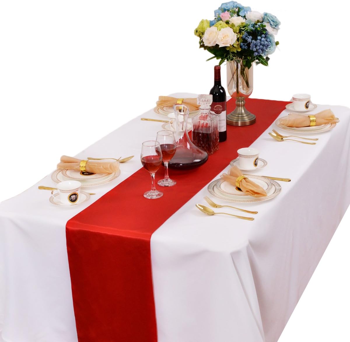 20 PCS 12 x 108 Inches Burgundy Satin Table Runners for Wedding Party Engagement Event Birthday Graduation Banquet Decoration