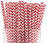 Pack of 900 Red Chevron Biodegradable 4-Ply Paper Drinking Straws (Compostable, Non-toxic, BPA-free)
