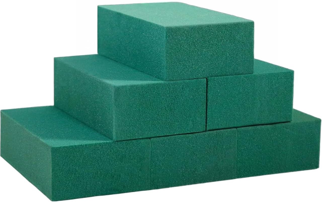 FLOFARE Pack of 6 Floral Foam Blocks Each (6"L x 3.38"W x 1.85"H) Green Wet & Dry Flower Foam for Fresh & Artificial Flower Arrangement, Plant Foam, Florist Supplies for DIYs, Arts, Crafts & Weddings