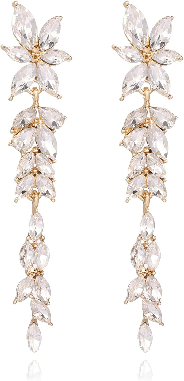 Fashion Rhinestone Statement Drop Dangle Earrings Dangling Sparkly Crystal Marquise Bridal Bridesmaid Wedding Earrings Long Chandelier Teardrop Earrings for Women Prom Party