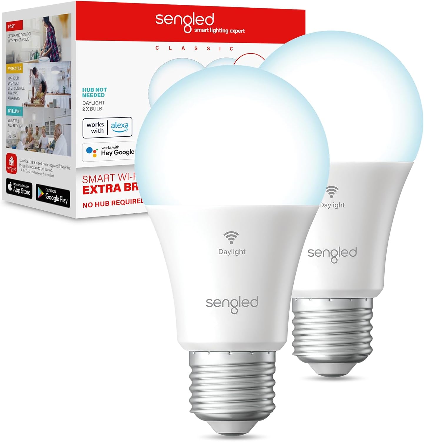 Sengled Smart Light Bulbs, 100W Equivalent WiFi Light Bulb, 1500LM High Brightness Smart Bulbs That Work with Alexa Google, Dimmable A19 Daylight 5000K Alexa Light Bulb, CRI>90, No Hub Required, 2Pack