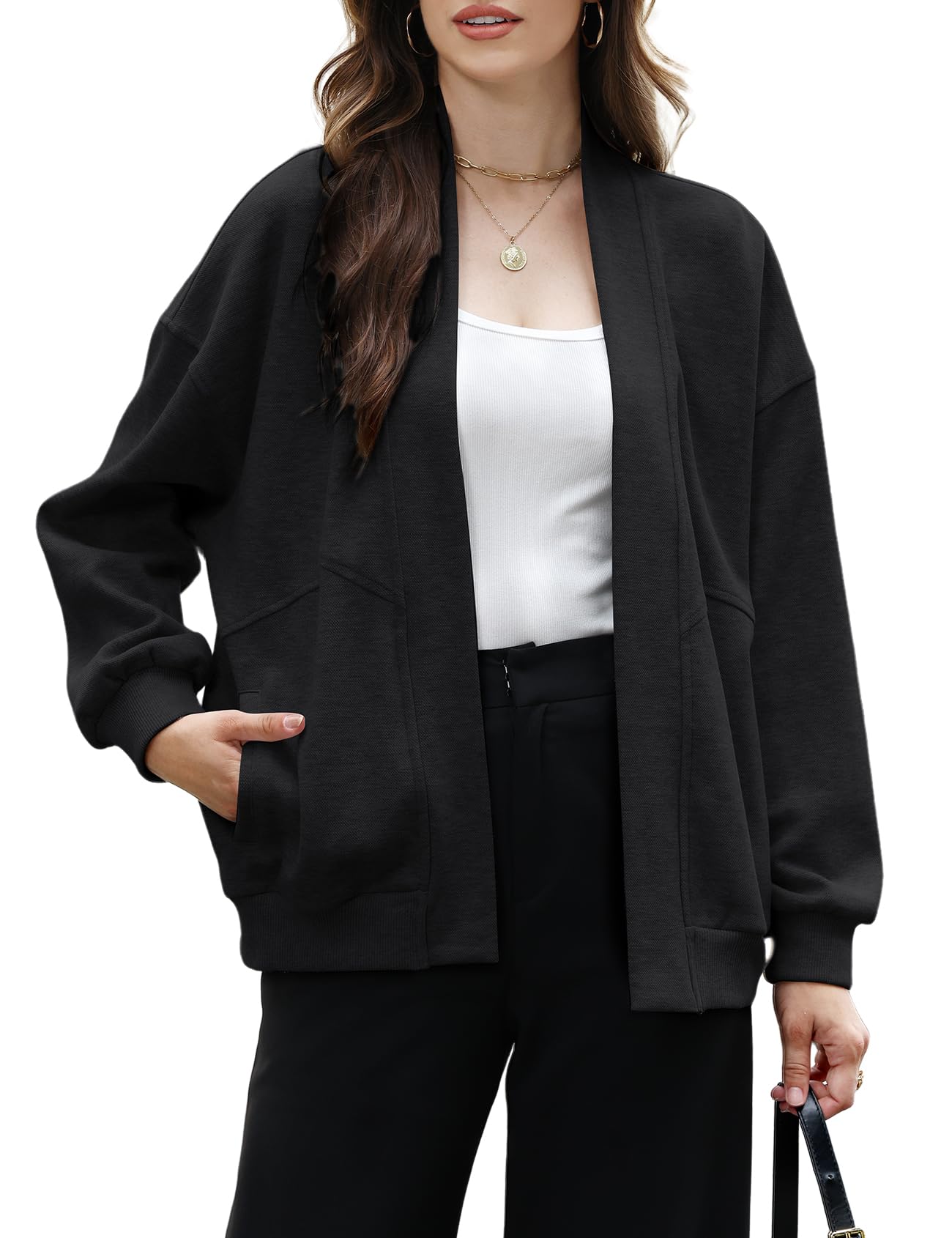 Wyeysyt Womens Sweatshirt Cardigan Lightweight Oversized Drop Shoulder Open Front Casual Cardigan