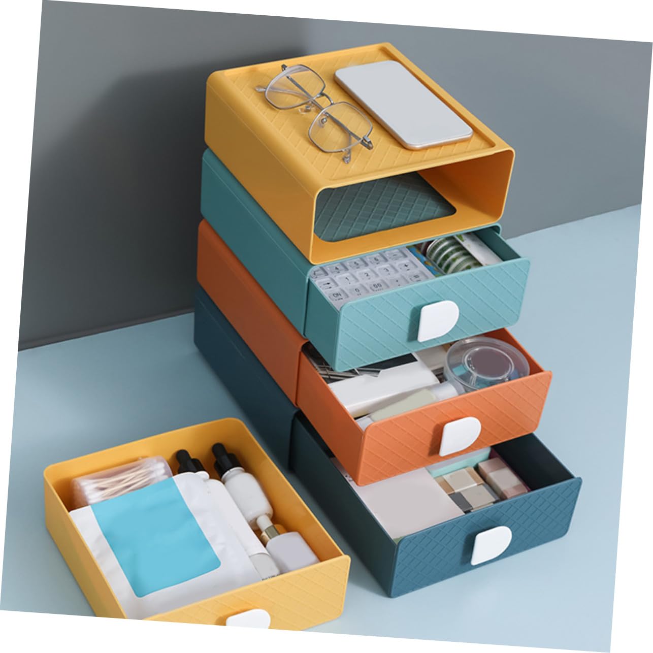 Multi-tiered Multi-function Storage Box with Large Capacity Stackable Desktop Drawer Organizer for Cosmetics Stationery And Sundries Set in And