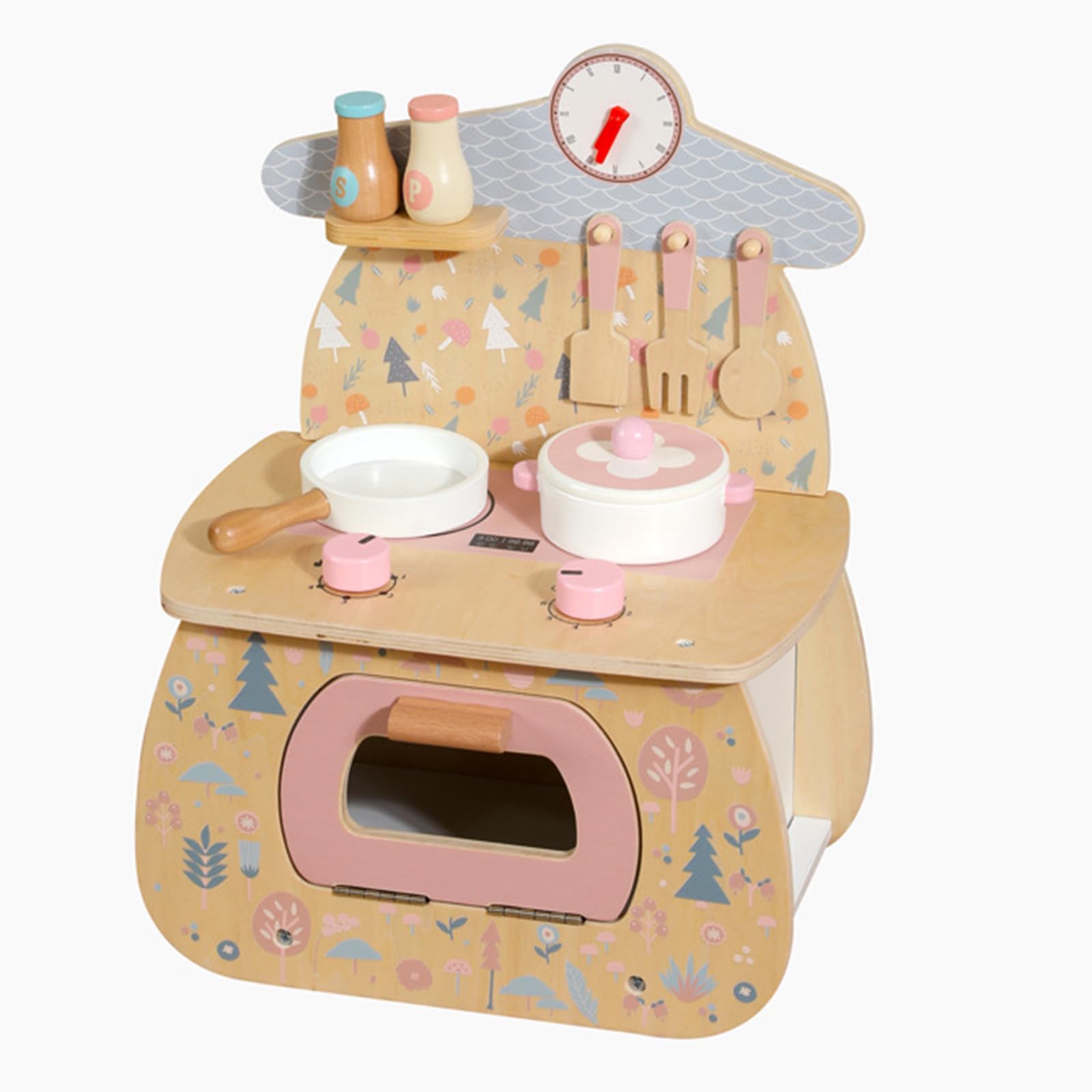 Küchen und Kochherd Set aus Holz, Rollenspielspielzeug mit Töpfen, Pfannen und Utensilien für Kleinkinder, Feinmotorik und soziale Fähigkeiten Rollenspielküchenspielzeug für