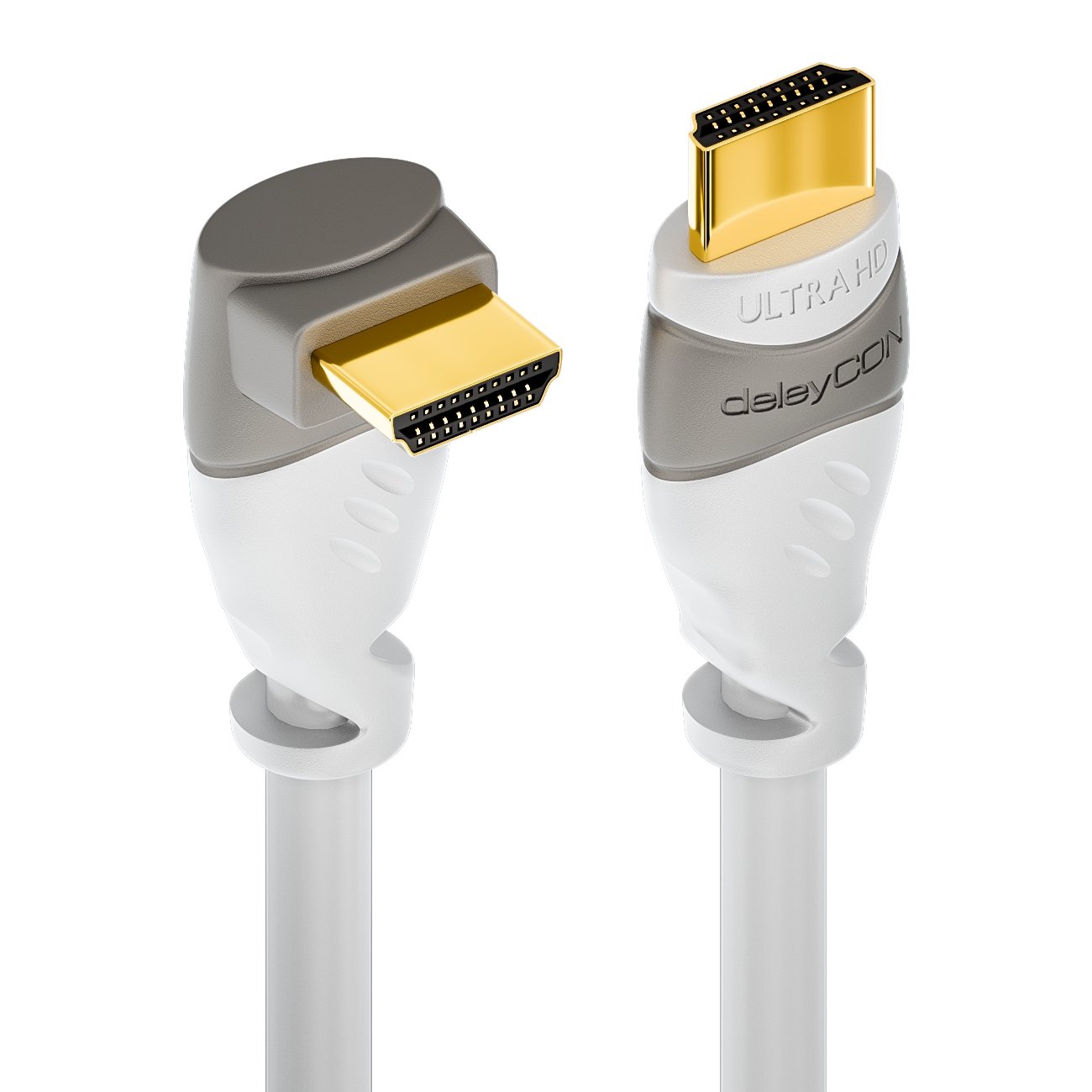 deleyCON 0,5m Cavo HDMI Angolato (Angolo 90°) - UHD 4K HDR 1080p 2160p EARC - per TV, Soundbar, Monitor, PC, Laptop, Proiettore, PS5, Xbox - Bianco