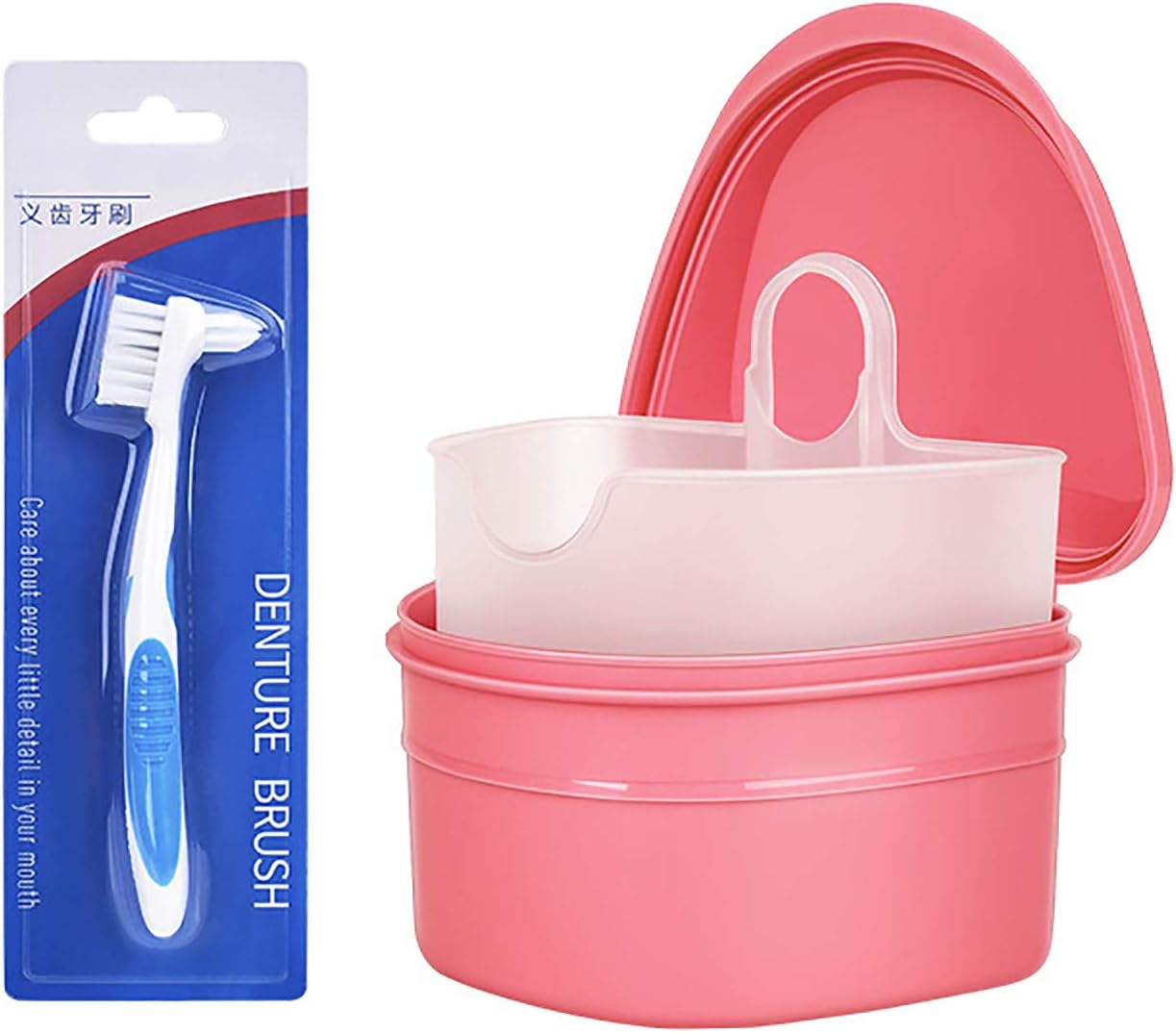 Denture Bath Box Cup and Toothbrush with Strainer Basket, False Teeth Storage Box Holder, Retainer Cleaning Box /300(Yellow)