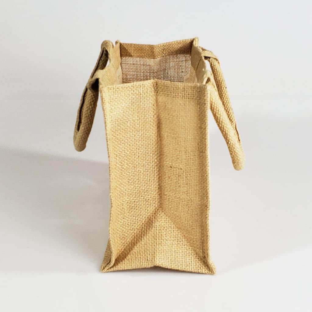 TBF Sturdy Cute Natural Jute Burlap Small Rustic Wedding Welcome Gift Bags with Clear Front Pocket