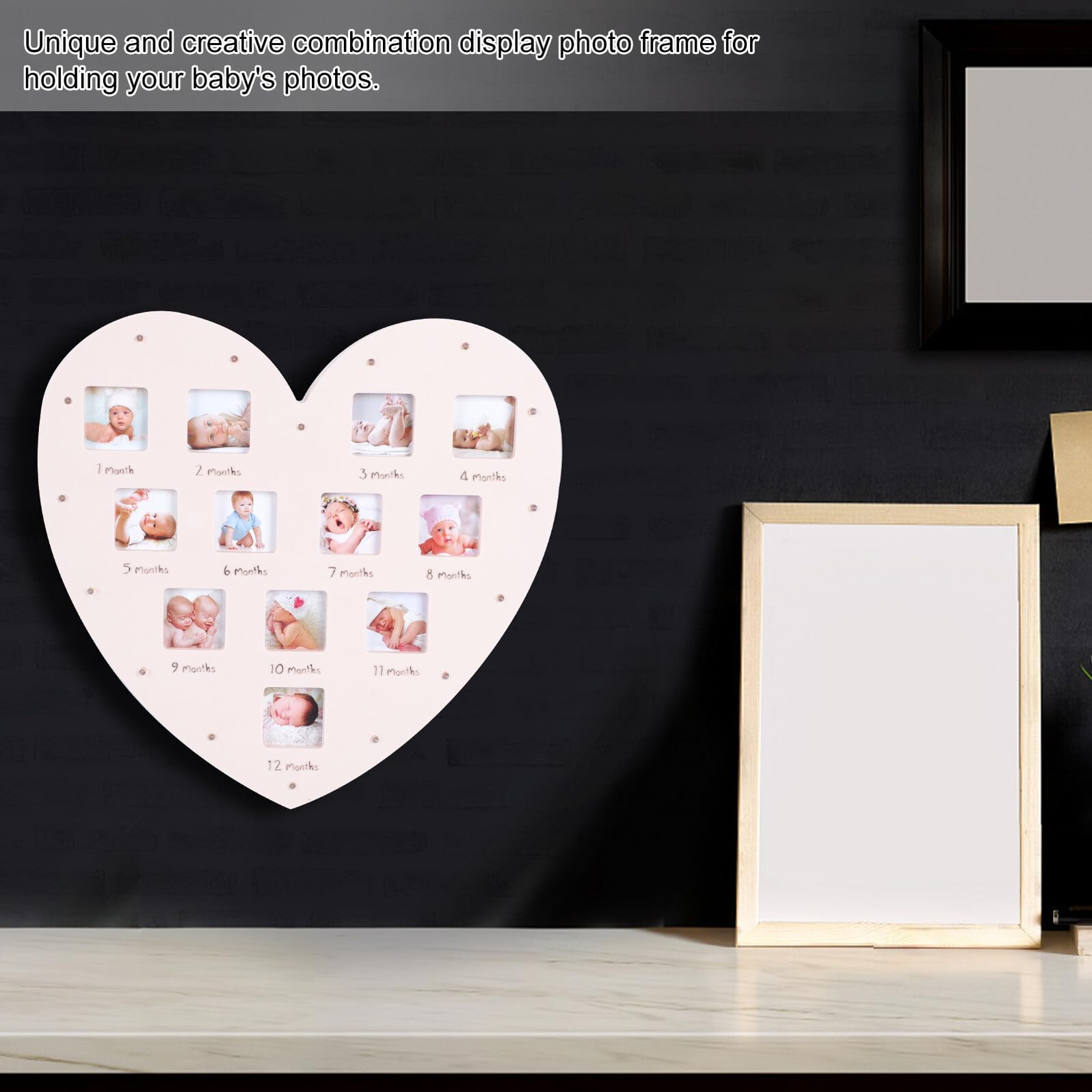 YARNOW Marco de Fotos de Crecimiento para Ñiño en Forma de Corazón con Luz LED Tamaño 335X32 CM para 12 Meses de Recuerdos del Primer Año Decoración para Habitación Infantil