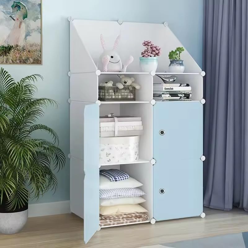 Image of 8-Door Kids Plastic Wardrobe for Clothes | Baby Almirah Plastic Cupboard for Storage | Collapsible Foldable Kids Cupboard Organizer with Shelves for Toys & Clothing (Skublue, 4+3 Cube)