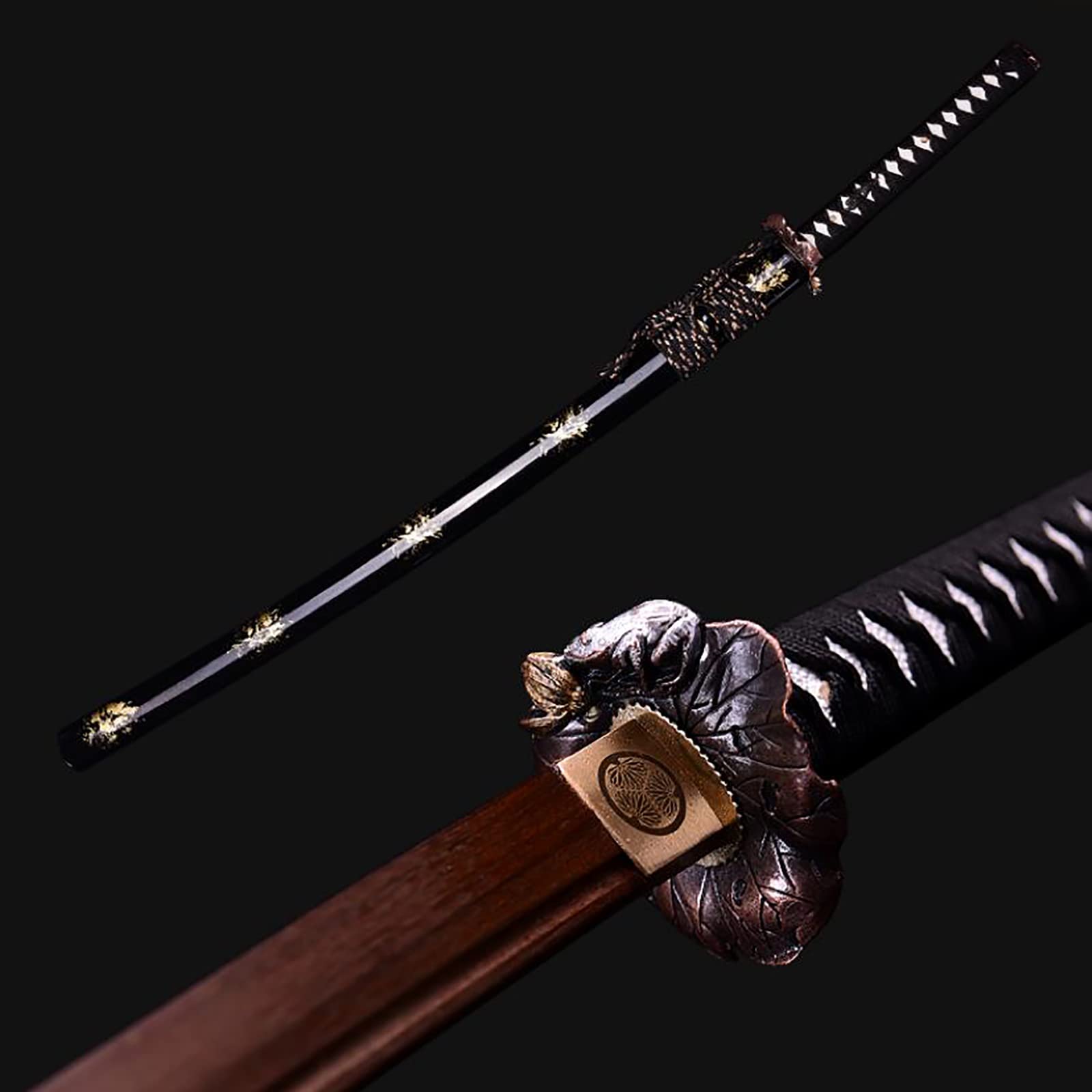 Katana in Legno,Lama in Palissandro Naturale,Bokken Fatto a Mano,Fodero in Legno massello con Vernice Spray,Spada Samurai da 103 cm per Cosplay,Iaido,Kendo,Regali
