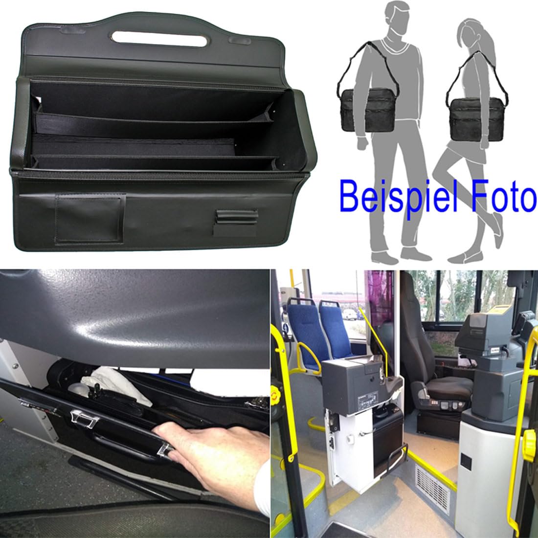 Pilotenkoffer, Schwarz, Handgepäck, 41 cm, 15 Liter, Kunstleder, Wasserfest, Abnehmbare Schulterriemen, Zahlenschloss, Ideal für Außendienst, Taxi, LKW-Fahrer