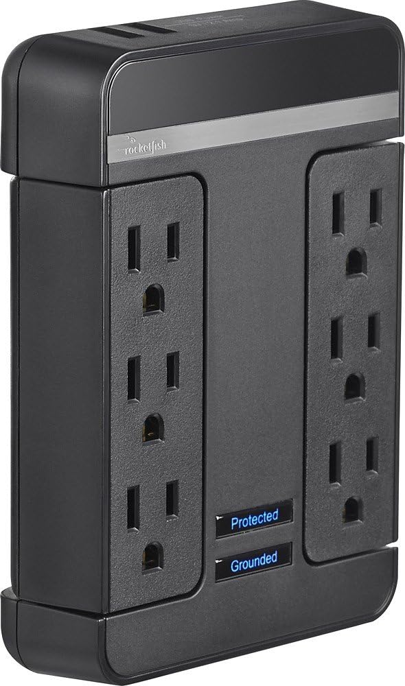 Rocketfish 6-Outlet/2-USB Swivel Wall Tap Surge Protector Black