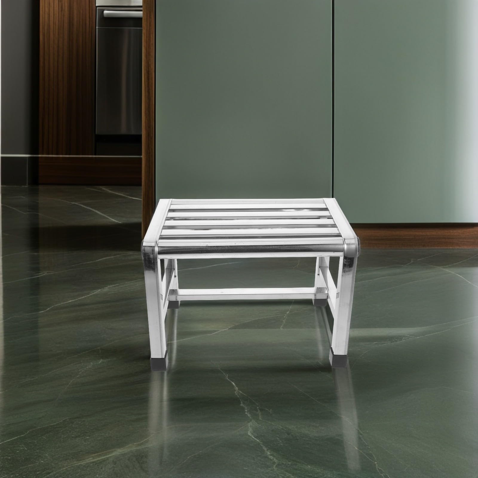 Taburete de Baño de Acero Inoxidable, Compacto, Plata, Resistente