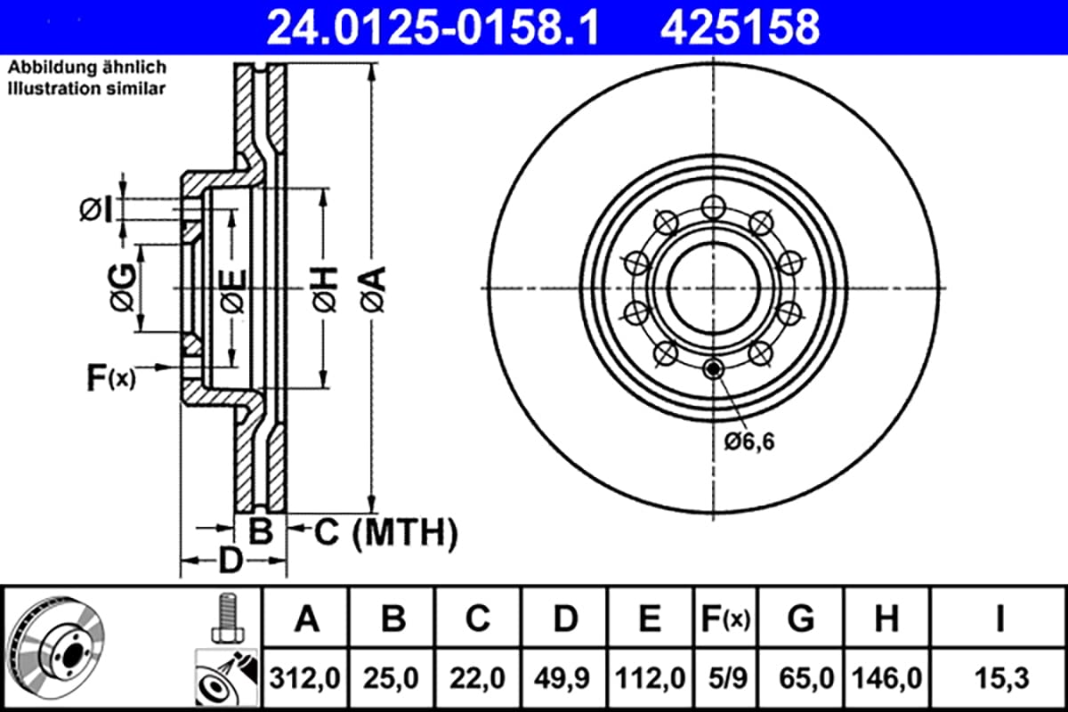 ATE 24.0125-0158.1 Dischi Freno, Set di 2