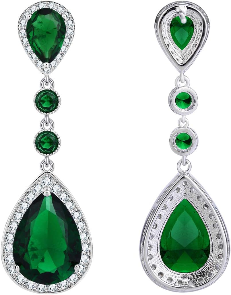 EleQueen Women's Silver-tone Cubic Zirconia Teardrop Bridal Dangle Earrings Clear - Image 4