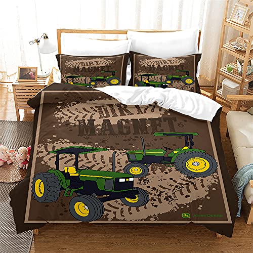 SUUKA Traktor Ropa de cama para niños, microfibra, funda nórdica y funda de almohada, ropa de cama 3D, ropa de cama de tractores verdes (A8, 135 x 200 cm + 75 x 50 cm x 1)