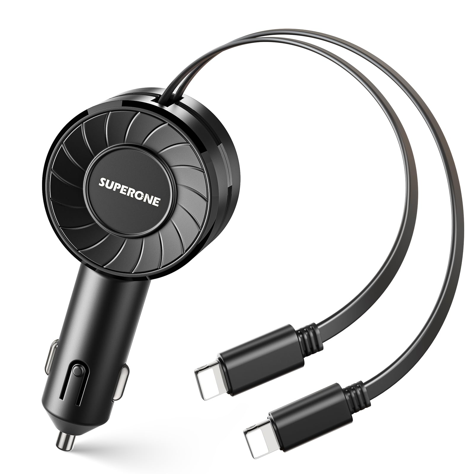 【Dual Apple】 Retractable Car Phone Charger for iPhone, 3 in 1 Small L Car Charger USB A Cigarette Lighter Adapter for Apple iPhone 14 13 12 11 Pro/XS/XR/Mini/X/iPad/AirPods