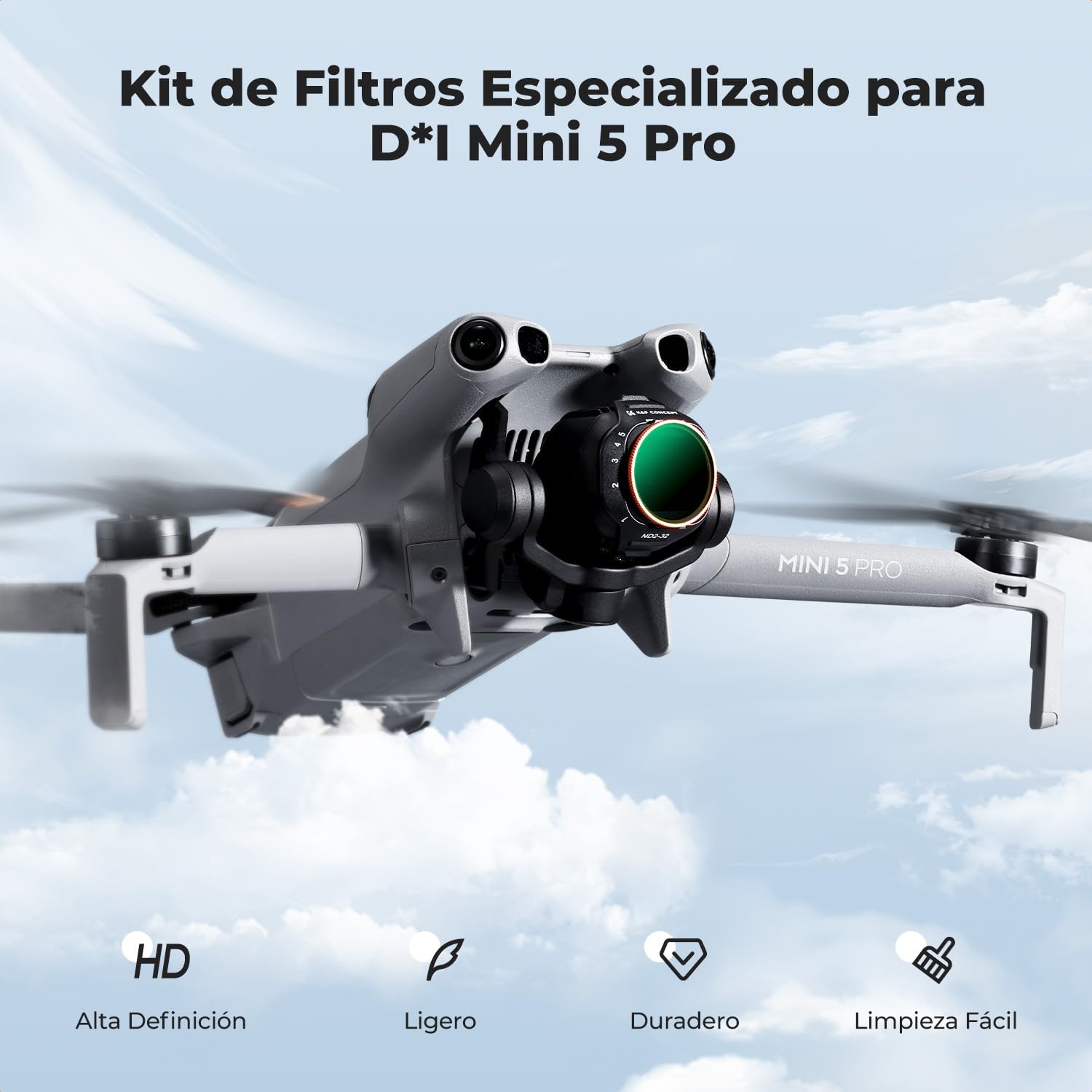 K&F CONCEPT Kit de 4 Filtros (CPL + UV + ND2-32 Variable + ND32-512 Variable) para dji Mini 5 Pro - Lente HD Antirreflejos, Impermeable, Antiarrayazos, Incluye Paño de Limpieza