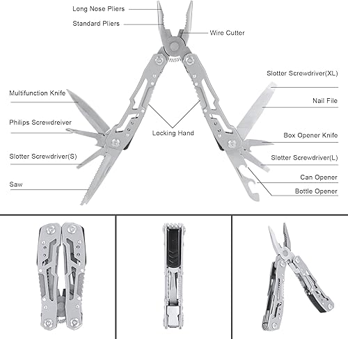 Miniatura 5 de Pala de supervivencia plegable con alicates 14 en 1, herramientas de camping multifuncionales para senderismo, todoterreno, camping, jardinería,