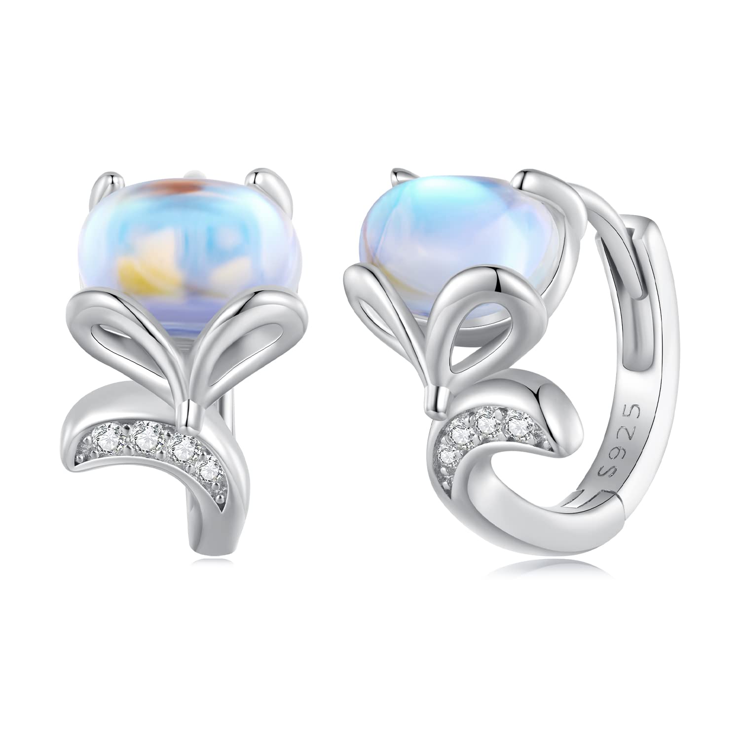 LLXYWJ Pendientes de aro hipoalergénicos con diseño de Zorro, Plata de Ley 925, Animal pequeño para Orejas, Mujeres, niñas y Amantes