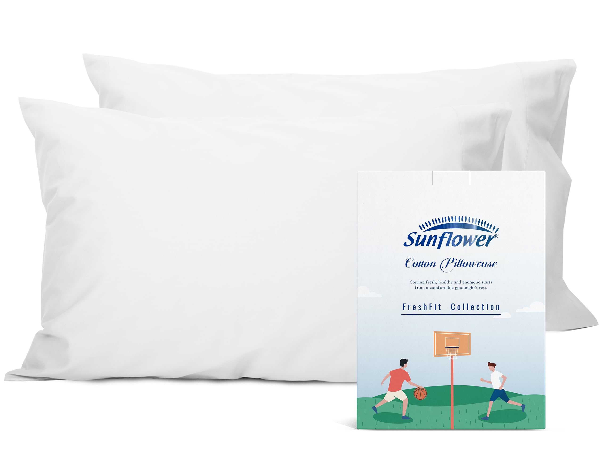 Sunflower Queen Pillowcases Set of 2, 100% Cotton Queen Pillow Cases 2, 20×30 inches Bright White, Soft and Breathable