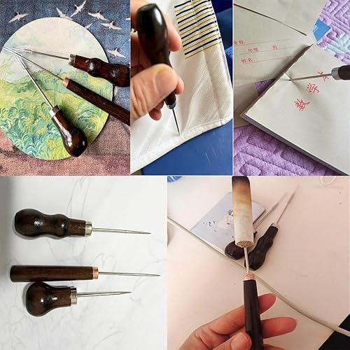 Miniatura 6 de UtySty Paquete de 3 herramientas para rascar con mango de madera en forma de calabaza para perforar de cuero, zapatos de reparación de manualidades,