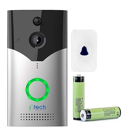 IFITech Wireless Smart Life 720P/1MP Video Resolution PIR Motion Detection Alert Night Vision Full HD Camera Built-in Rechargeable Battery Wireless Video Doorbell, Chime - Silver