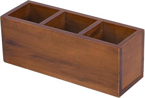dedoot Soporte remoto de madera, soporte para lápices de escritorio, 3 compartimentos, organizador de madera marrón, 3 secciones, soporte de control