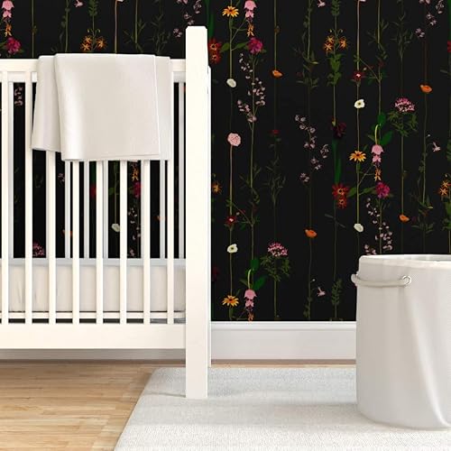 Miniatura 6 de Spoonflower Papel tapiz autoadhesivo de 6 x 2 pies  Moody Floral Dark Flower Stripe Wildflower Minimalista Mid Century Modern Stripes Custom