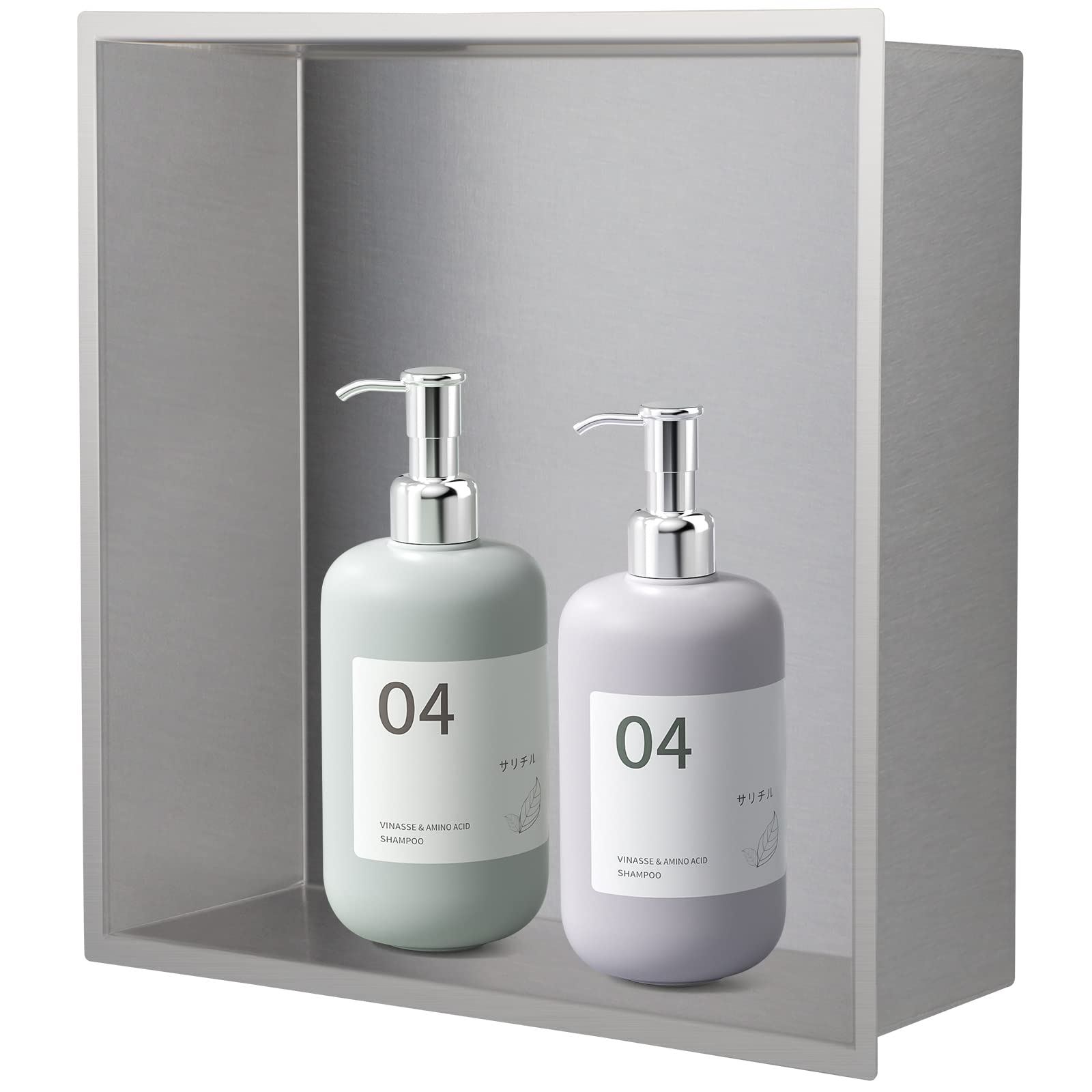 Sanbege 12.6"×12.6" Shower Niche Brushed Stainless Steel, Recessed Shower Caddy, Bathroom Shelf Insert Fits for 12.2" Square Wall Hole Installation (