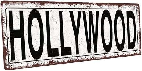 Homebody Accents Letrero de metal Hollywood de 6 x 16 pulgadas, rústico, California, películas