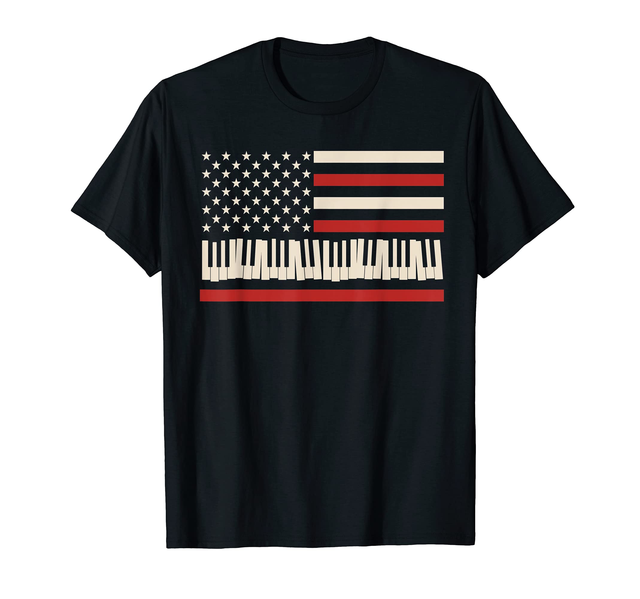 USA Flag Piano Keyboard Classical Musician Pianist Piano T-Shirt, Black